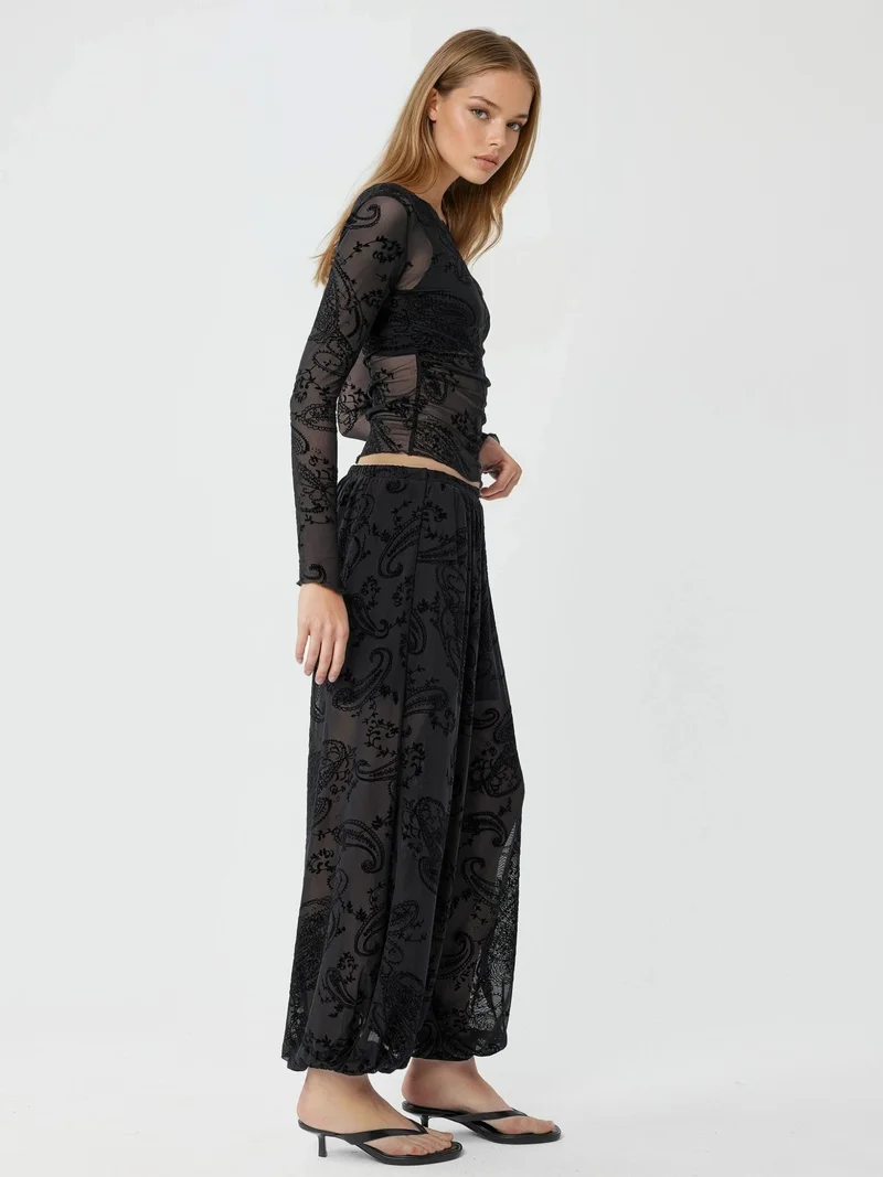 بوسيم BUSEM Relaxed Fit Flock Print Tulle Pants